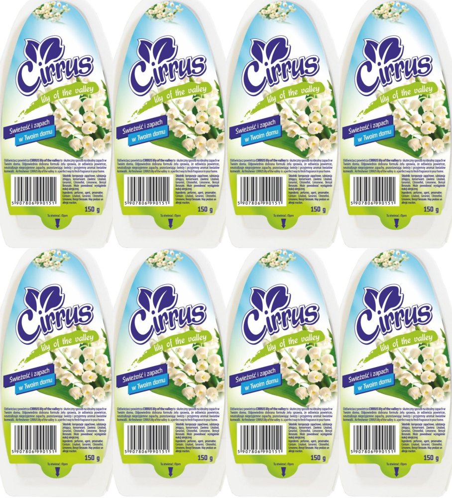8x Odświeżacz powietrza Cirrus, konwalia, żel, 150g