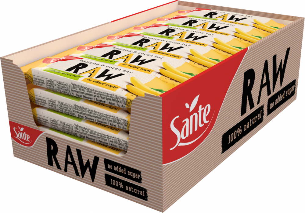36x Baton Raw Sante Owocowy, banan i kakao, 35g