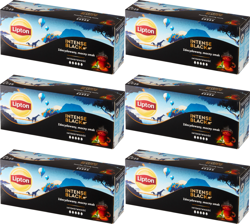 6x Herbata czarna w torebkach Lipton Intense Black, 25 sztuk x 2.3g