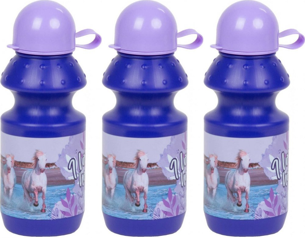 3x Bidon na wodę Derform K Konie 25, 330ml, fioletowy
