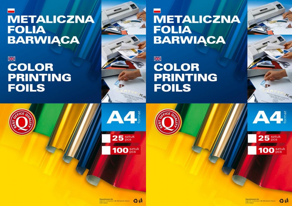 2x Kalka folia barwiąca Argo, A4, 25 arkuszy, złoty