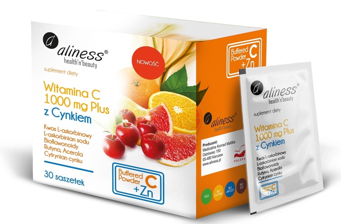 Witamina C 1000 mg z CYNKIEM PLUS Bioflaw Rutyna Acerola 30saszetek Aliness