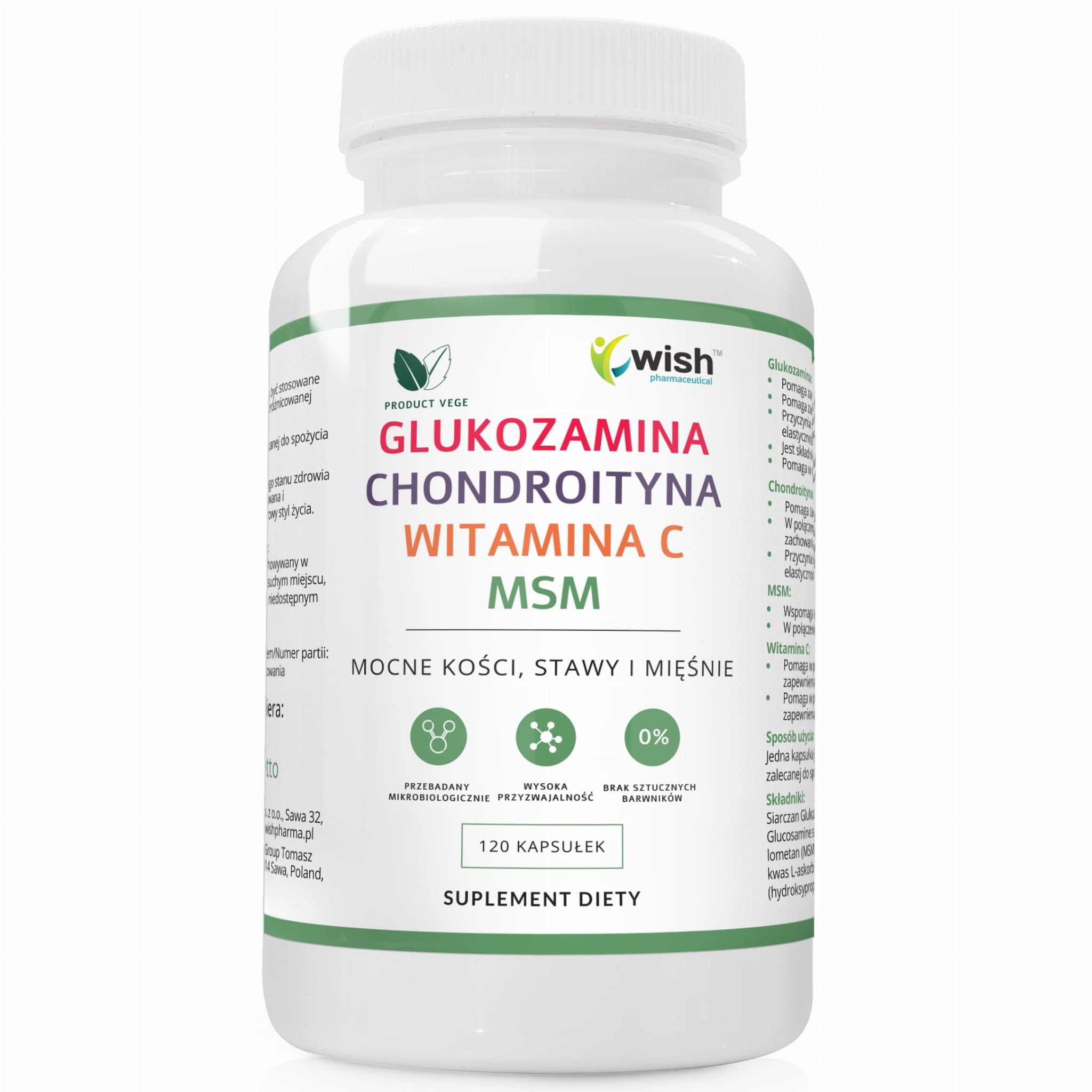 Glukozamina Chondroityna MSM Witamina C wegańska 120kaps. Wish