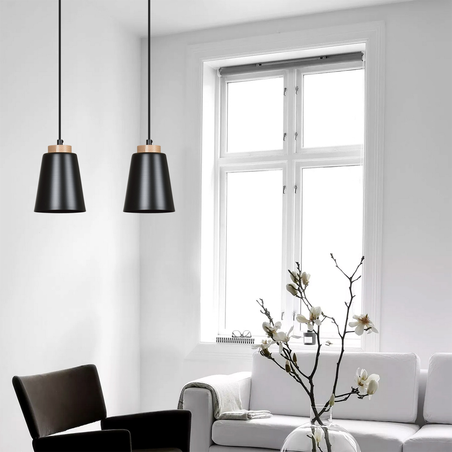 Emibig Bolero lampa wisząca 2x15 W czarna-drewno 442/2