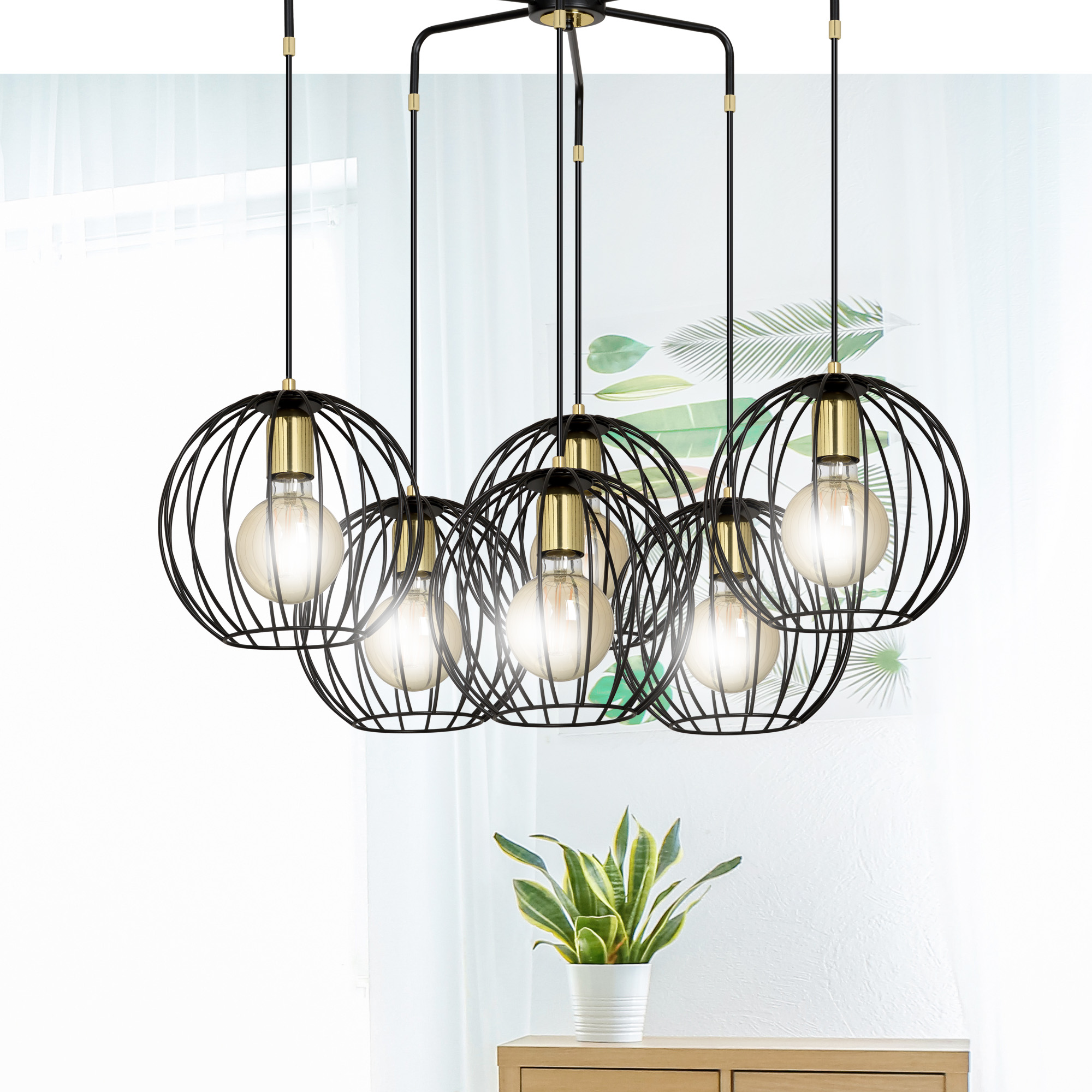 Emibig Albio lampa wisząca 6x15 W czarna-złota 144/6