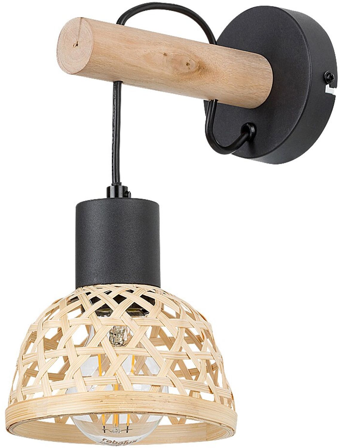 Rabalux Rattan kinkiet 1x15W czarny/drewno 71025 - Wysyłka w 24h