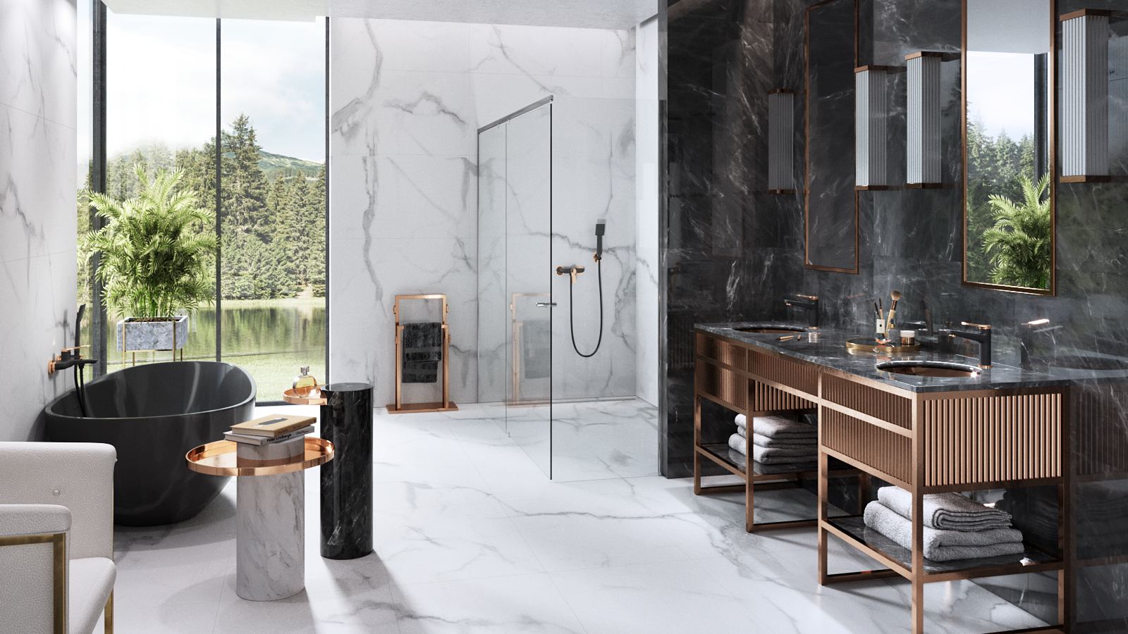 FDesign Seppia bateria prysznicowa ścienna różowe złoto/czarny mat FD1-SPA-7-25 - Wysyłka w 24h