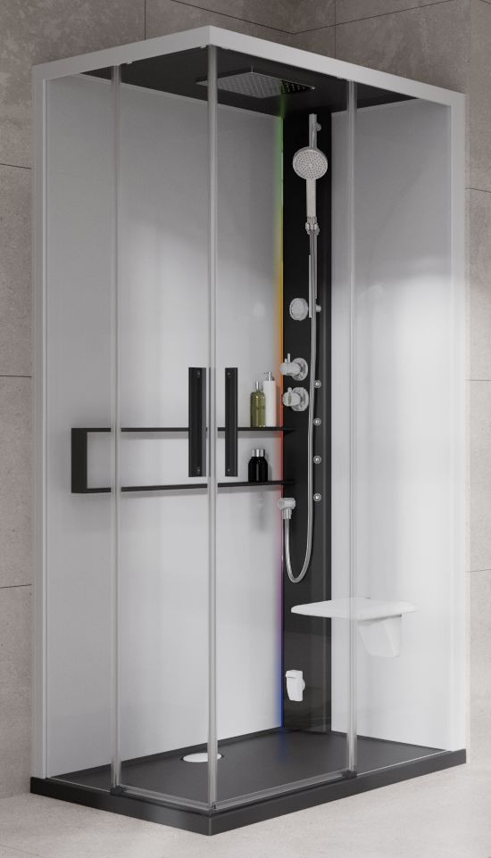 Novellini Glax 2 2.0 A kabina z hydromasażem 90x70 cm prawa parowa z brodzikiem czarna G22A9079DT5-1HU