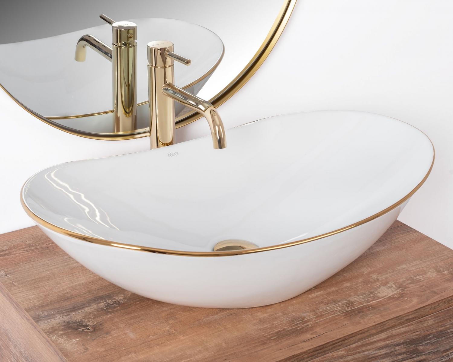 Rea Royal umywalka 62x36 cm owalna nablatowa biała-złota REA-U8570 - Wysyłka w 24h