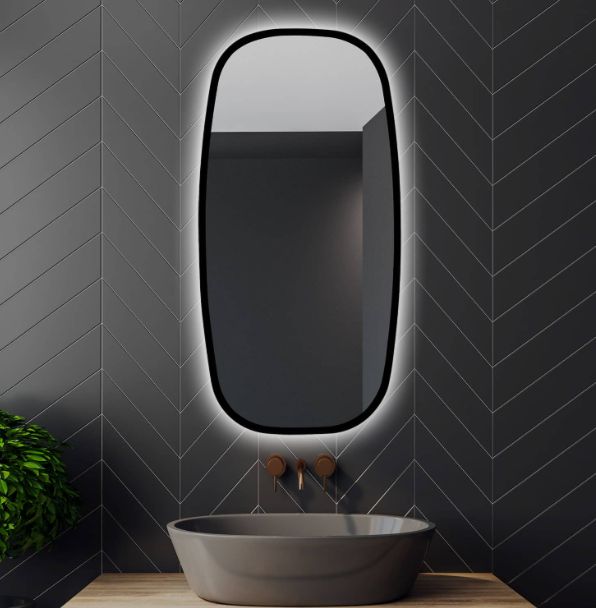 Venti Breza Loft Ambiente lustro 45x90 cm prostokątne z oświetleniem czarny