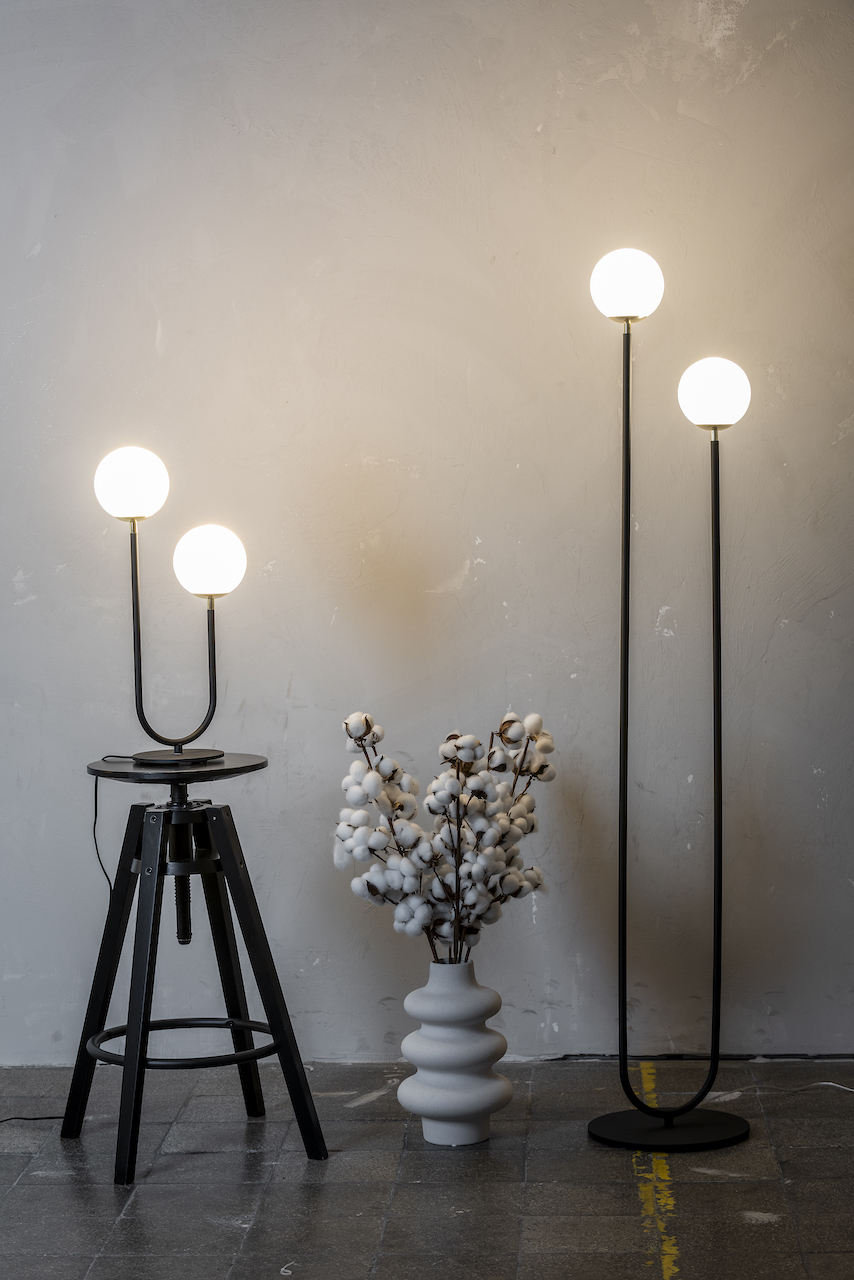 Argon Ferrone lampa stołowa 2x7 W czarna-mosiądz-opal 7072