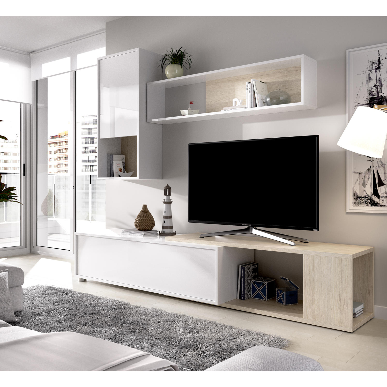 Meblościanka, trzy sposoby montażu Obi glossy white
