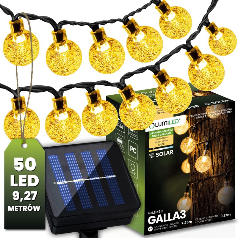 Girlanda Solarna Lumiled Ogrodowa 50x Żarówka LED Kulki na Balkon 9m 3000K 1 szt.