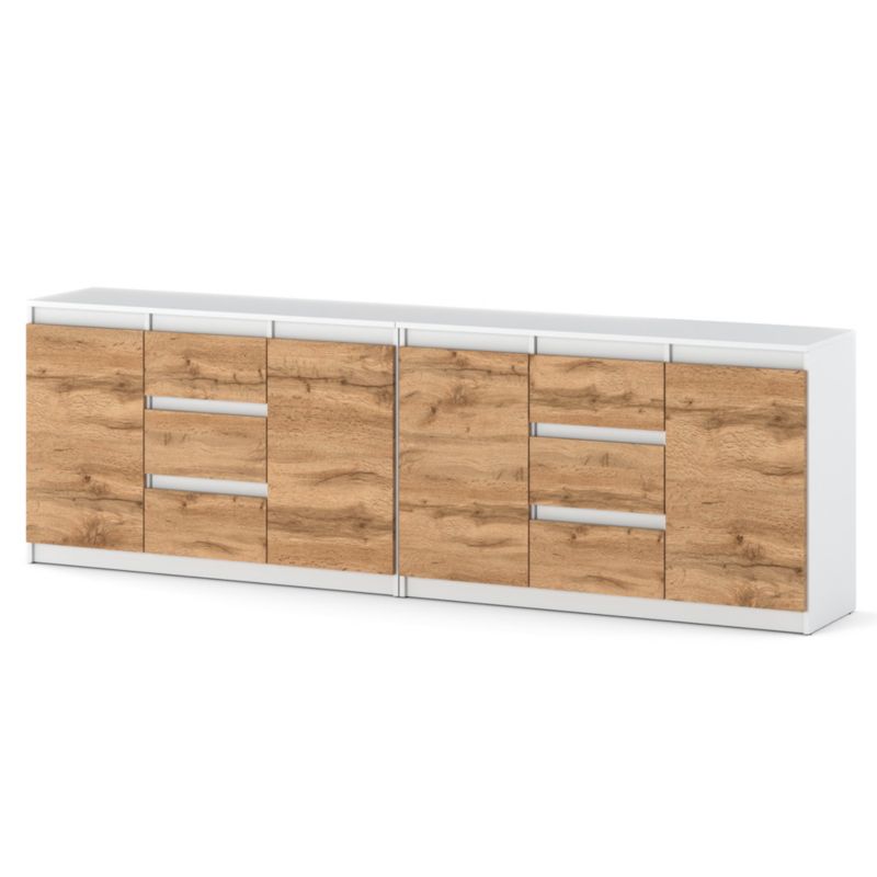 Komoda Hurtownia-Mebli Szuflady 6 Agna Best 240cm Biały Mat Dąb Wotan 240x35x75 cm 1szt.