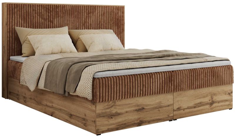 Łóżko kontynentalne MKS Meble WOOD CLASSIC 200x200 H4 pomarańczowy sztruks 1 szt.