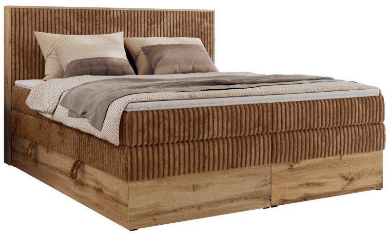 Łóżko kontynentalne MKS Meble WOOD CLASSIC KING 200x200 H4 pomarańczowy sztruks 1 szt.
