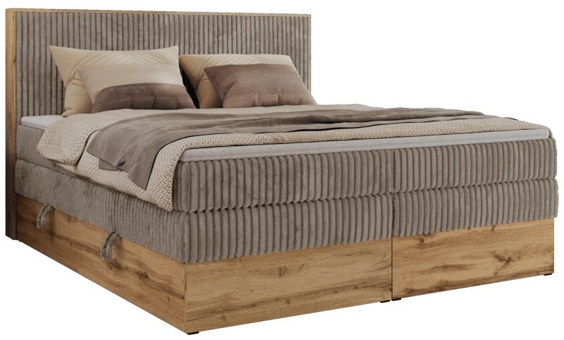 Łóżko kontynentalne MKS Meble WOOD CLASSIC KING 200x200 H3 jasnobrązowy sztruks 1 szt.