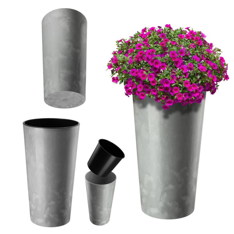 Doniczka KADAX Donica Na Kwiaty 36cm Osłonka Z Wkładem Kwietnik Plastikowa szara 1 szt.