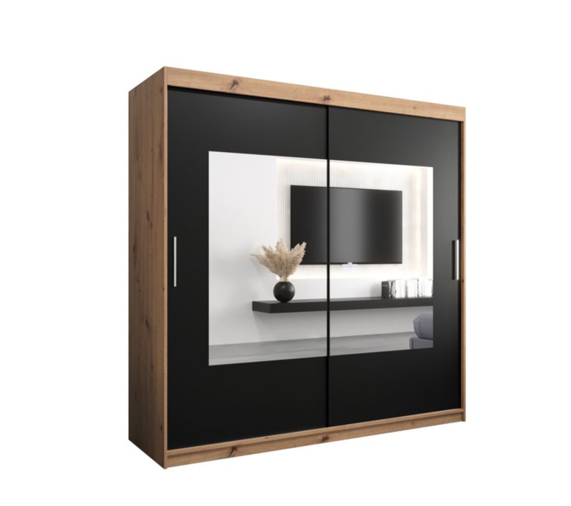 Szafa przesuwna Garderoba Abiks TORINO 200 dąb artisan + czarny mat 1 szt.