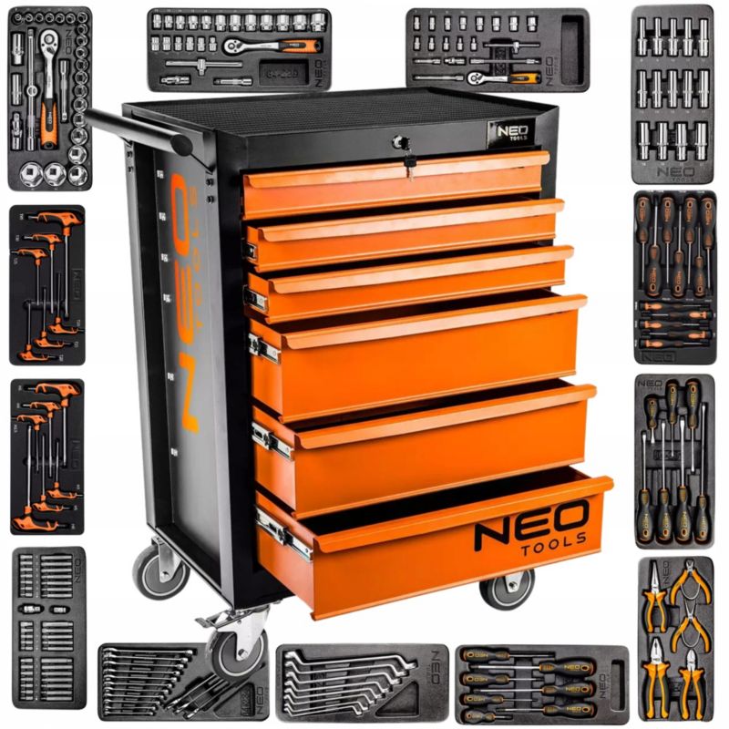Szafka narzędziowa NEO TOOLS wózek narzędziowy z wyposażeniem 187 el. 6 Szuflad 1 kpl