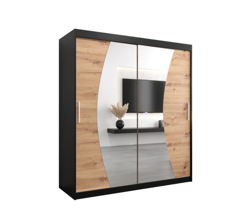 Szafa przesuwna Garderoba Abiks WAVE 180 czarny mat + dąb artisan 1 szt.