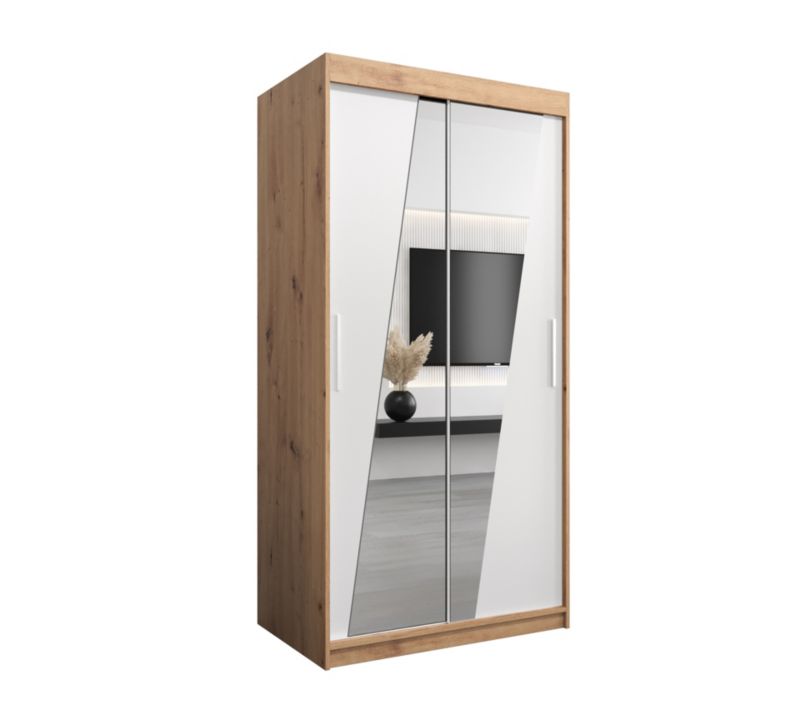 Szafa przesuwna Garderoba Abiks RHOMB 100 dąb artisan + biały mat 1 szt.