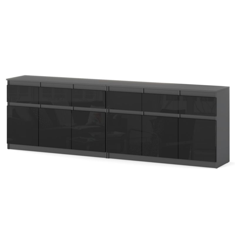 Komoda Hurtownia-Mebli Szuflady 6 Olia Best 240cm Szary Mat Czarny Połysk 240x35x75 cm 1szt.