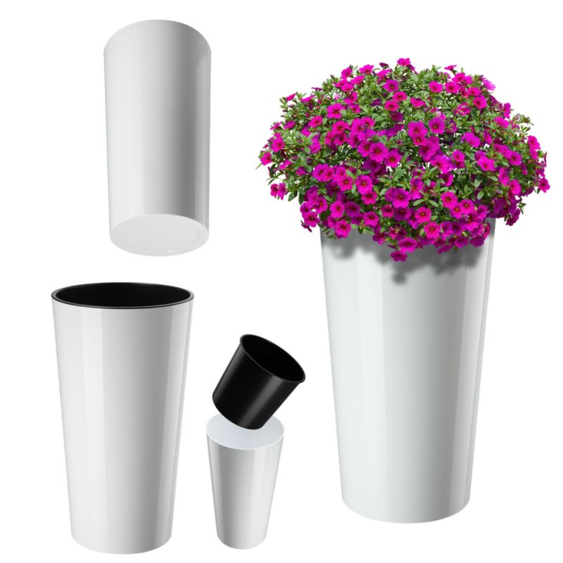 Doniczka KADAX Donica Na Kwiaty 47cm Osłonka Z Wkładem Kwietnik Plastikowa Biała 1 szt.