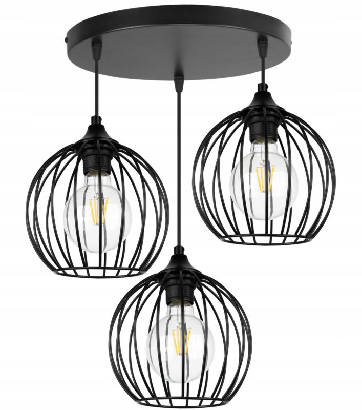 Lampa sufitowa wisząca Light Home LH Toronto okrągła 3x E27 60W druciak czarny 1szt.