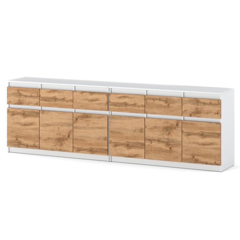 Komoda Hurtownia-Mebli Szuflady 6 Olia Best 240cm Biały Mat Dąb Wotan 240x35x75 cm 1szt.