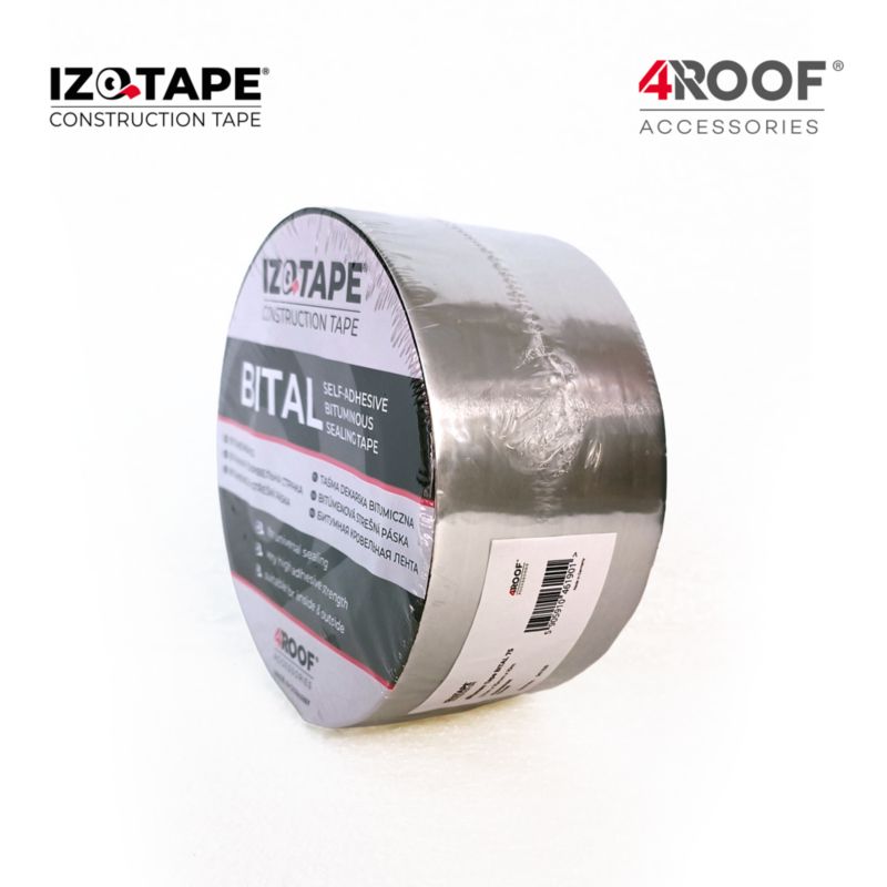 Taśma bitumiczna dekarska 4ROOF IZOTAPE BITAL 75mm 10mb kolor aluminiowy elastyczna uszczelniająca 1szt.