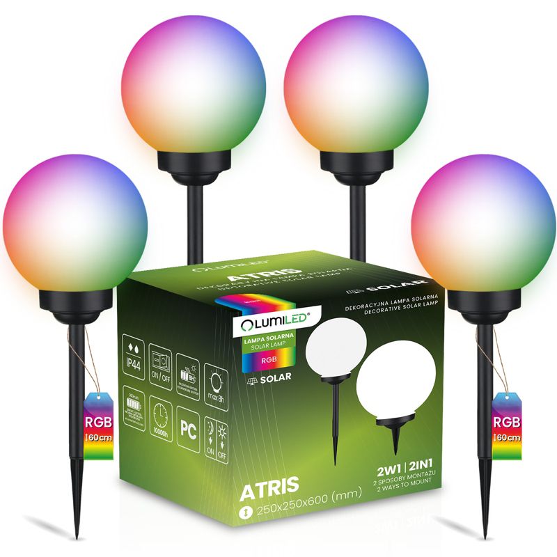 Lampa Solarna Lumiled Ogrodowa LED Wbijana Naziemna Biała Kula 25cm RGB 4 szt.