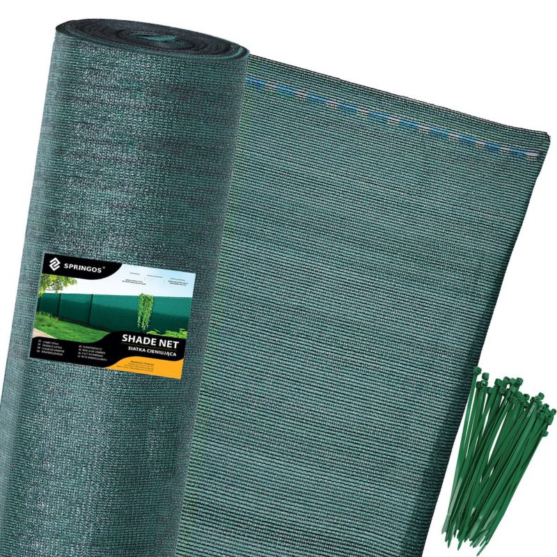 Siatka cieniująca Springos 95% 1,5x25m zielona, 185g/m2, plus 100 szt. opasek zaciskowych 1 kpl.