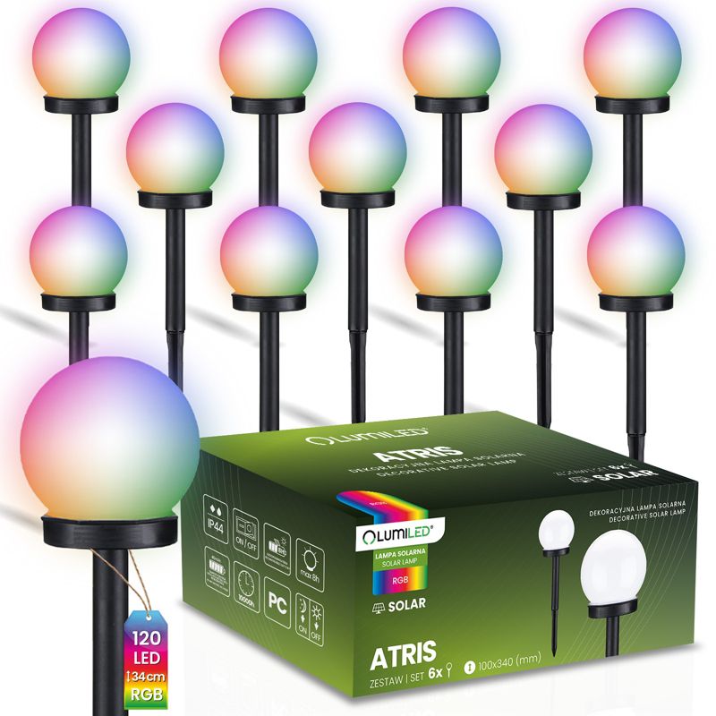 Lampa Solarna Lumiled Ogrodowa LED Wbijana Biała Kula 10cm RGB 12 szt.