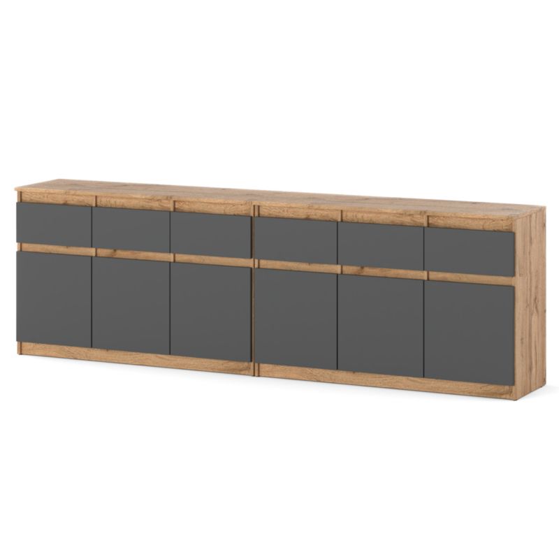 Komoda Hurtownia-Mebli Szuflady 6 Olia Best 240cm Dąb Wotan Szary Mat 240x35x75 cm 1szt.