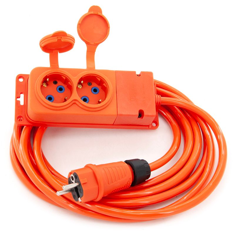 Przedłużacz ogrodowy gumowy ELS Elektrotechnika 2OW16052P 2-gniazdowy IP44 16A 230V H07BQ-F 3x2,5mm2 PUR uni-schuko, 5 m.