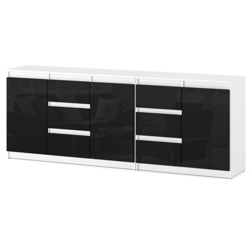 Komoda Hurtownia-Mebli Szuflady 6 Best Agnes 200cm Biały Mat Czarny Połysk 200x35x75 cm 1szt.