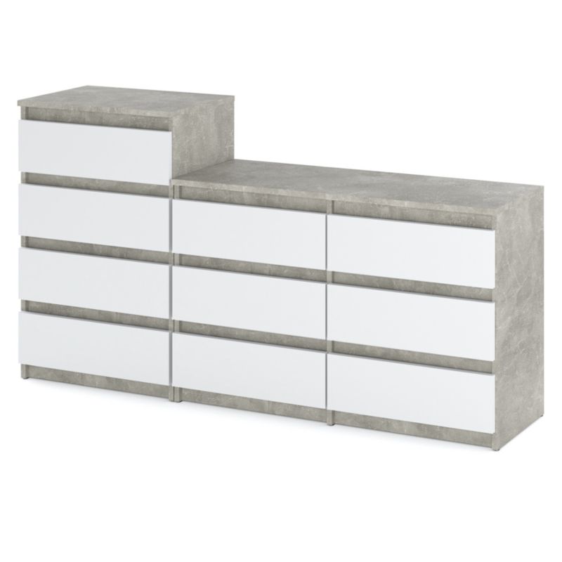 Komoda Hurtownia-Mebli Szuflady 10 Zestaw komód Hugo 64 160cm Beton Biały Mat 160x33.5x92.5 cm 1szt.