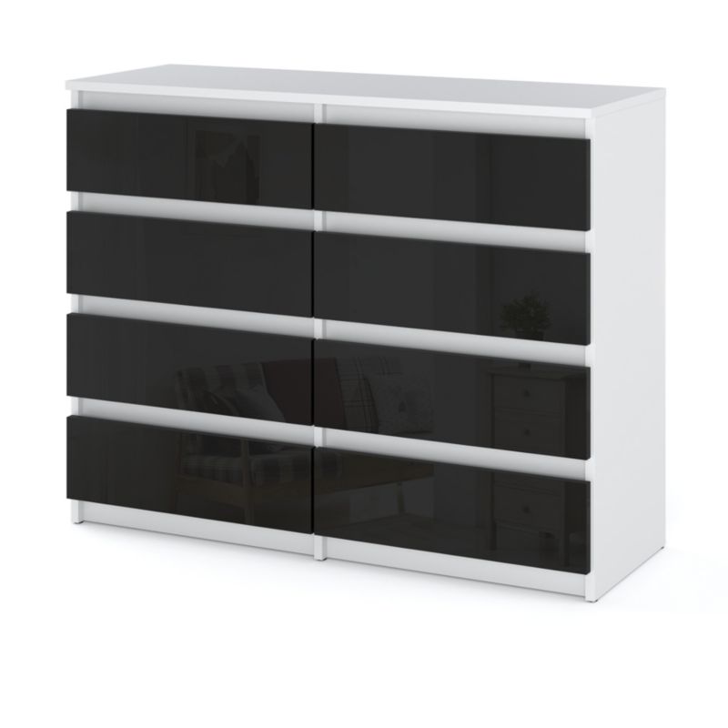 Komoda Hurtownia-Mebli Szuflady 8 Hugo Duża 120cm Biały Mat Czarny Połysk 120x33.5x92.5 cm 1szt.