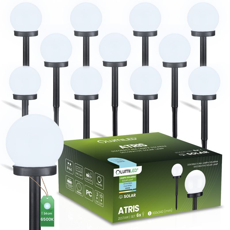 Lampa Solarna Lumiled Ogrodowa LED Wbijana Biała Kula 10cm 12 szt.