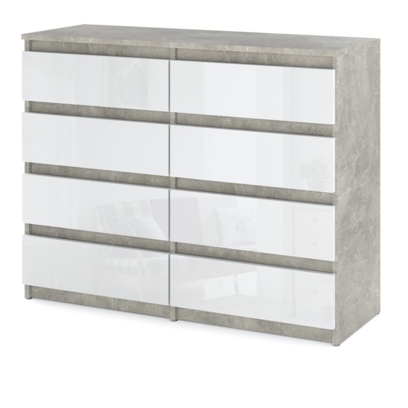 Komoda Hurtownia-Mebli Szuflady 8 Hugo Duża 120cm Beton Biały Połysk 120x33.5x92.5 cm 1szt.