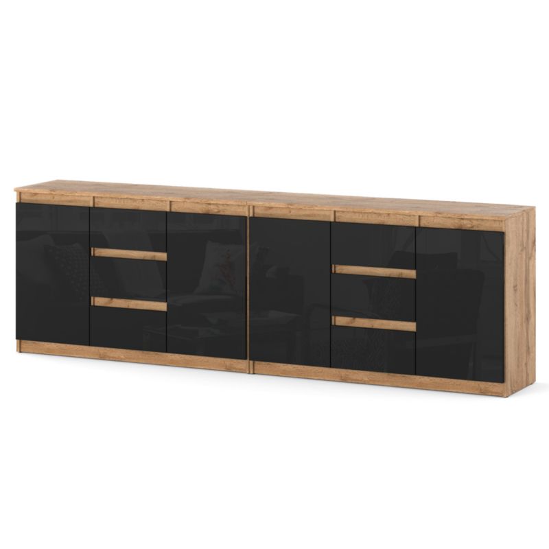 Komoda Hurtownia-Mebli Szuflady 6 Agna Best 240cm Dąb Wotan Czarny Połysk 240x35x75 cm 1szt.