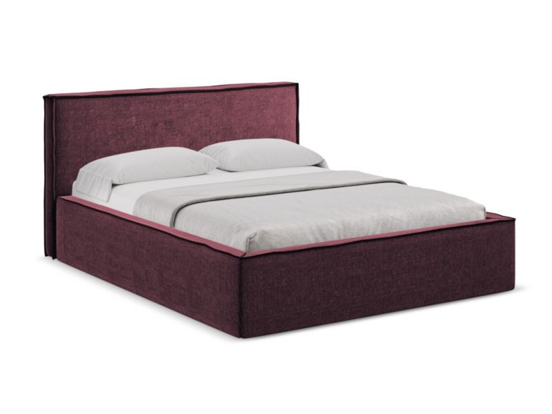 Łóżko Makamii Anani z tkaniny szenilowej 140x200 bordo 1 szt.