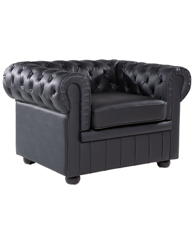Fotel Chesterfield Skóra naturalna Czarny 1 szt.