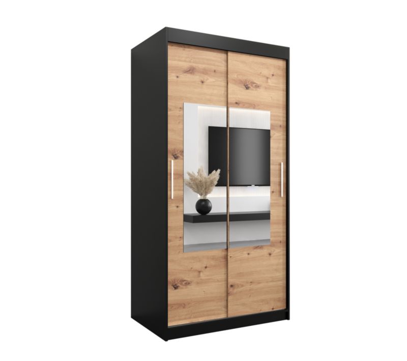 Szafa przesuwna Garderoba Abiks TORINO 100 czarny mat + dąb artisan 1 szt.