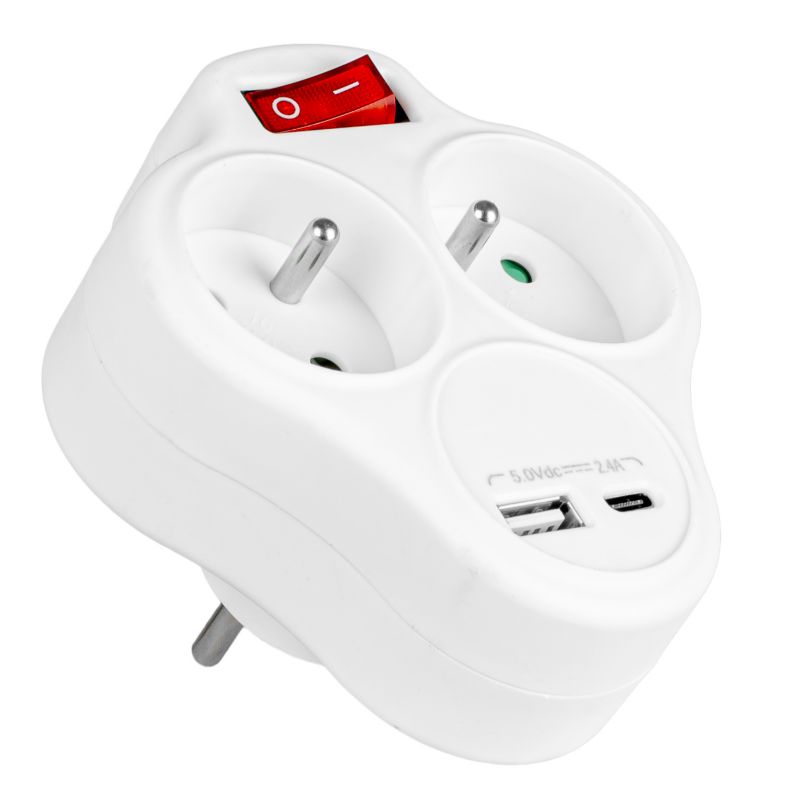 Rozgałęźnik Vayox VA0284 złodziejka z włącznikiem 2 gniazda USB-A USB-C 1 szt.