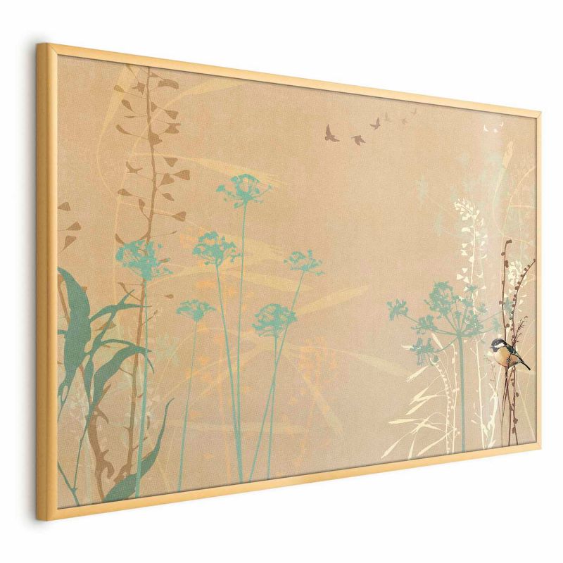 Plakat Artgeist Ptaszek na łące 42x29,7 cm z ramą złotą 1 szt