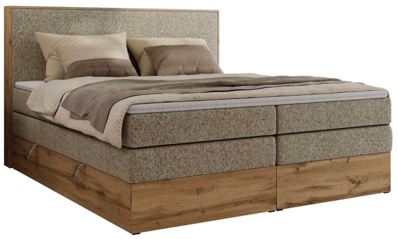 Łóżko kontynentalne MKS Meble WOOD CLASSIC KING 140x200 H3 ciemnobeżowy struktura 1 szt.