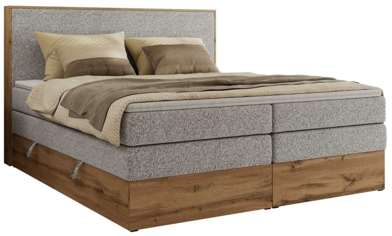 Łóżko kontynentalne MKS Meble WOOD CLASSIC KING 160x200 H3 jasnoszary struktura 1 szt.