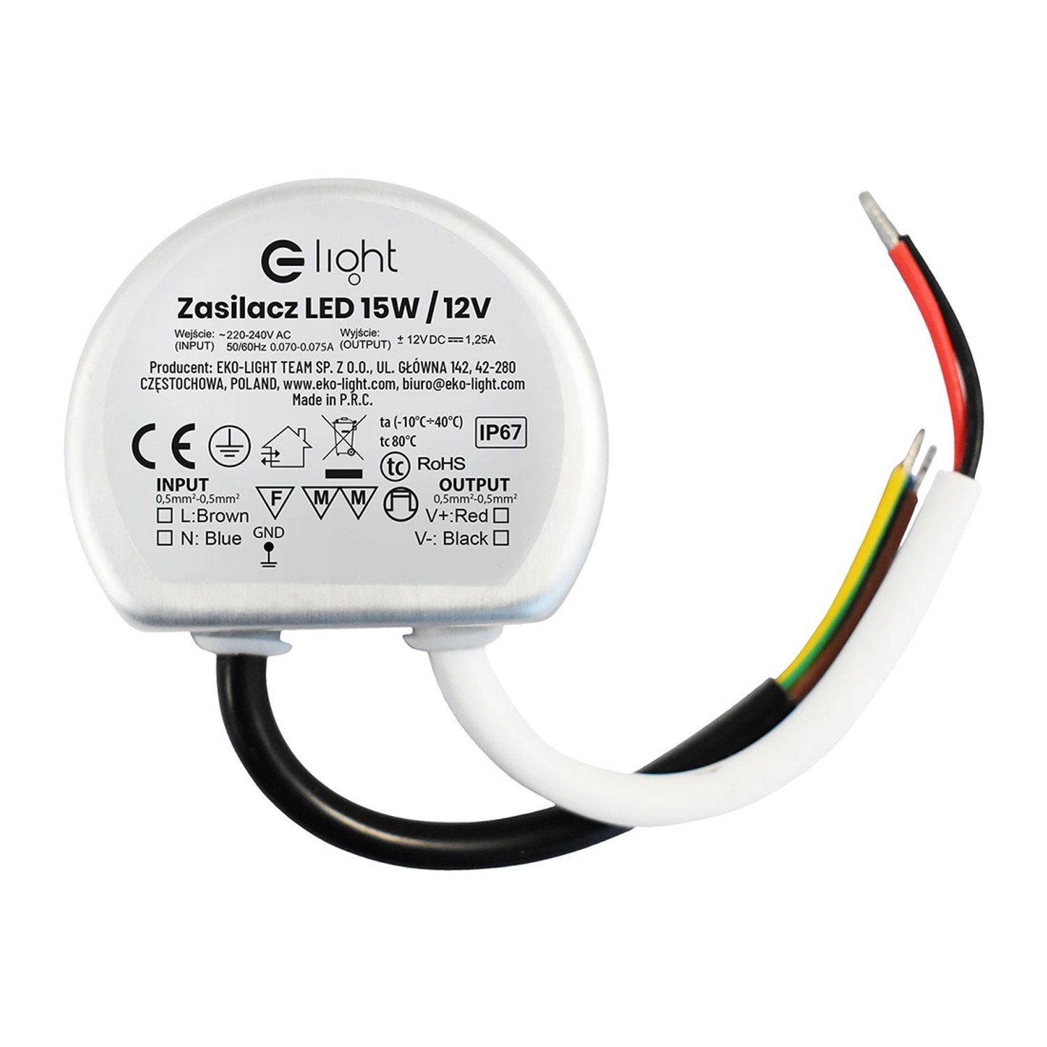 Zasilacz do puszki montażowy 12V/1,25A 15W IP67